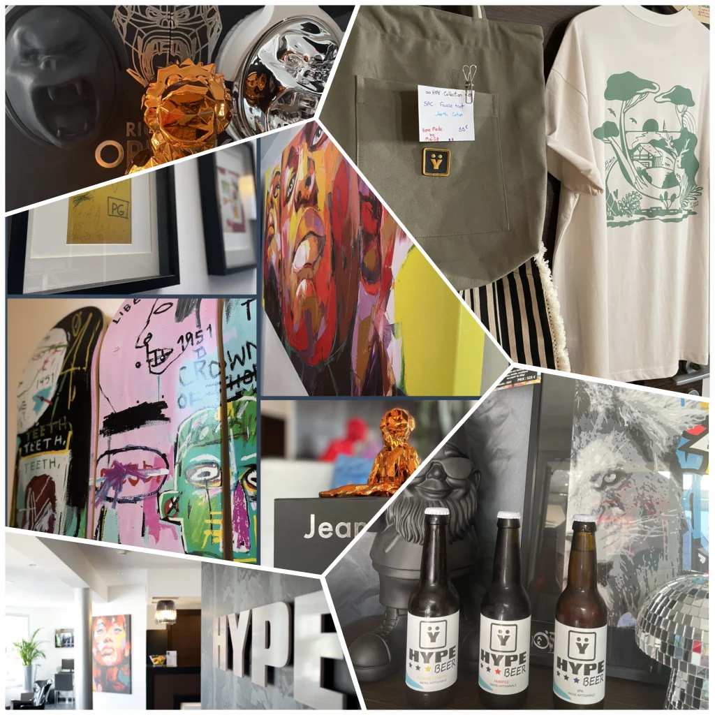 Galerie d'art contemporain et street art au Hype Hôtel Biscarrosse.